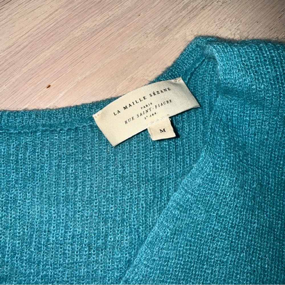 Sezane Barry Cardigan in Light Sage Green Blue Medium - Picture 2 of 9